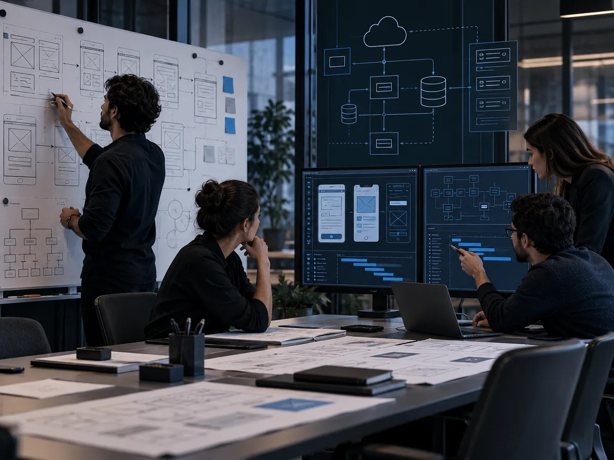 Equipo diseñando arquitectura y flujos de una solución