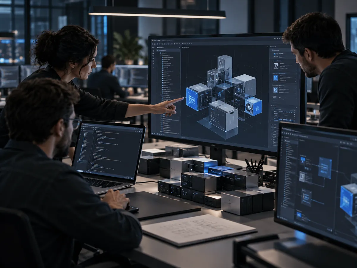 Equipo construyendo componentes de software